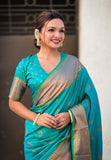Sky Blue Zari Woven Nath Yeola Paithani Silk Saree