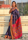 Navy Blue Zari Woven Nath Yeola Paithani Silk Saree
