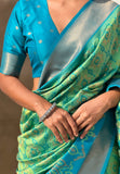 Pista Green Soft Silk Zari Woven Patola Saree with Contrast Weaves