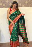 Green Soft Silk Contrast Zari Woven Saree