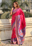 Pink Soft Silk Zari Woven Patola Saree with Contrast Weaves