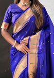 Violet Zari Woven Mahalaxmi God Paithani Silk Saree
