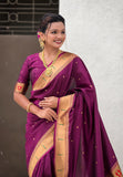 Wine Zari Woven Mahalaxmi God Paithani Silk Saree