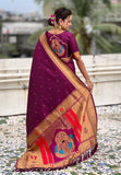 Wine Zari Woven Mahalaxmi God Paithani Silk Saree