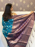 Blue Soft Silk Contrast Zari Woven Saree