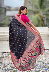 Jade Black Pashmina Darbari Silk Zari Woven Saree with Meenakari Border