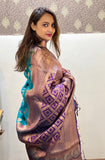 Blue Soft Silk Contrast Zari Woven Saree