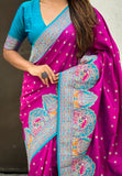 Magenta Pashmina Darbari Silk Zari Woven Saree