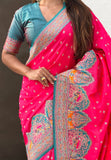 Pink Pashmina Darbari Silk Zari Woven Saree