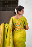 Mehendi Green Zari Woven Mahalaxmi God Paithani Silk Saree