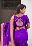 Purple Zari Woven Mahalaxmi God Paithani Silk Saree