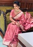 Salmon Pink Banarasi Satin Silk Zari Woven Saree