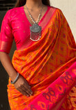 Orange Soft Silk Zari Woven Patola Saree with Contrast Weaves