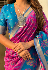 Wine Soft Silk Zari Woven Patola Saree with Contrast Weaves