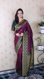 Wine Soft Silk Banarasi Wavy Unique Zari Woven Saree
