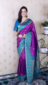 Purple Soft Silk Banarasi Wavy Unique Zari Woven Saree