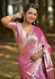 Pink Kanjivaram Soft Tissue Silk Leheriya Traditional Zari Woven Saree