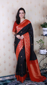 Black Soft Silk Banarasi Wavy Unique Zari Woven Saree