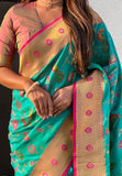 Firozi Blue Paithani Jaal Silk Zari Woven Saree
