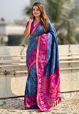Blue Soft Silk Zari Woven Patola Saree with Contrast Weaves