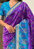 Purple Soft Silk Zari Woven Patola Saree with Contrast Weaves