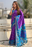 Purple Soft Silk Zari Woven Patola Saree with Contrast Weaves