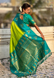 Pista South Traditional Tilak Contrast Soft Silk Zari Woven Saree