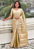 Ivory Cream Kanjivaram Soft Tissue Silk Leheriya Traditional Zari Woven Saree