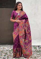Wine Pashmina Kashmiri Silk Zari Woven Saree