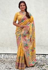Yellow Pashmina Kashmiri Silk Zari Woven Saree