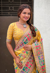 Yellow Pashmina Kashmiri Silk Zari Woven Saree
