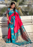 Pink South Traditional Tilak Contrast Soft Silk Zari Woven Saree