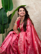 Baby Pink Banarasi Jaal Zari Woven Silk Saree