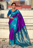 Purple South Traditional Tilak Contrast Soft Silk Zari Woven Saree
