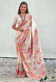 Cream Pashmina Kashmiri Silk Zari Woven Saree