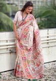 Cream Pashmina Kashmiri Silk Zari Woven Saree
