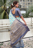 Blue Kanjivaram Soft Tissue Silk Leheriya Traditional Zari Woven Saree