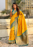 Yellow Soft Silk Zari Woven Premium Patola Saree with Contrast Weaves