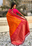 Orange Soft Silk Zari Woven Premium Patola Saree with Contrast Weaves