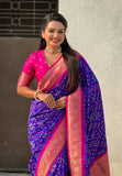 Violet Soft Silk Zari Woven Premium Patola Saree with Contrast Weaves