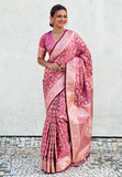 Pink Banarasi Jaal Satin Silk Pink Zari Woven Saree