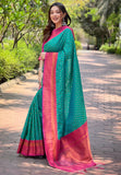 Green Contrast 1000 Butti Zari Woven Paithani Silk Saree