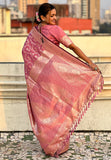 Pink Banarasi Jaal Satin Silk Pink Zari Woven Saree