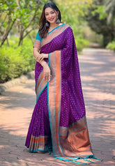 Purple Contrast 1000 Butti Zari Woven Paithani Silk Saree