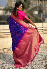 Violet Soft Silk Zari Woven Premium Patola Saree with Contrast Weaves