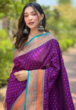 Purple Contrast 1000 Butti Zari Woven Paithani Silk Saree