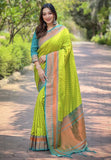 Parrot Green Contrast 1000 Butti Zari Woven Paithani Silk Saree