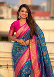 Blue Soft Silk Zari Woven Premium Patola Saree with Contrast Weaves