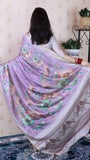 Lavender Soft Tussar Silk Nature Printed Zari Woven Saree