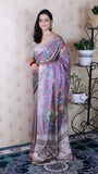 Lavender Soft Tussar Silk Nature Printed Zari Woven Saree